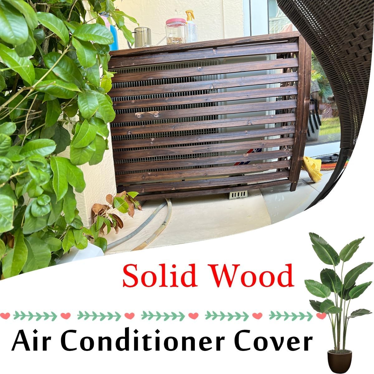 GENERIC Housse Pour Climatiseur Extérieur – Bois Massif Anti-corrosion Design élégant Pour Dissimuler L'unité De Climatisation Et Améliorer Le Rangement Des Plantes – Protection Résistante Aux Intempéries