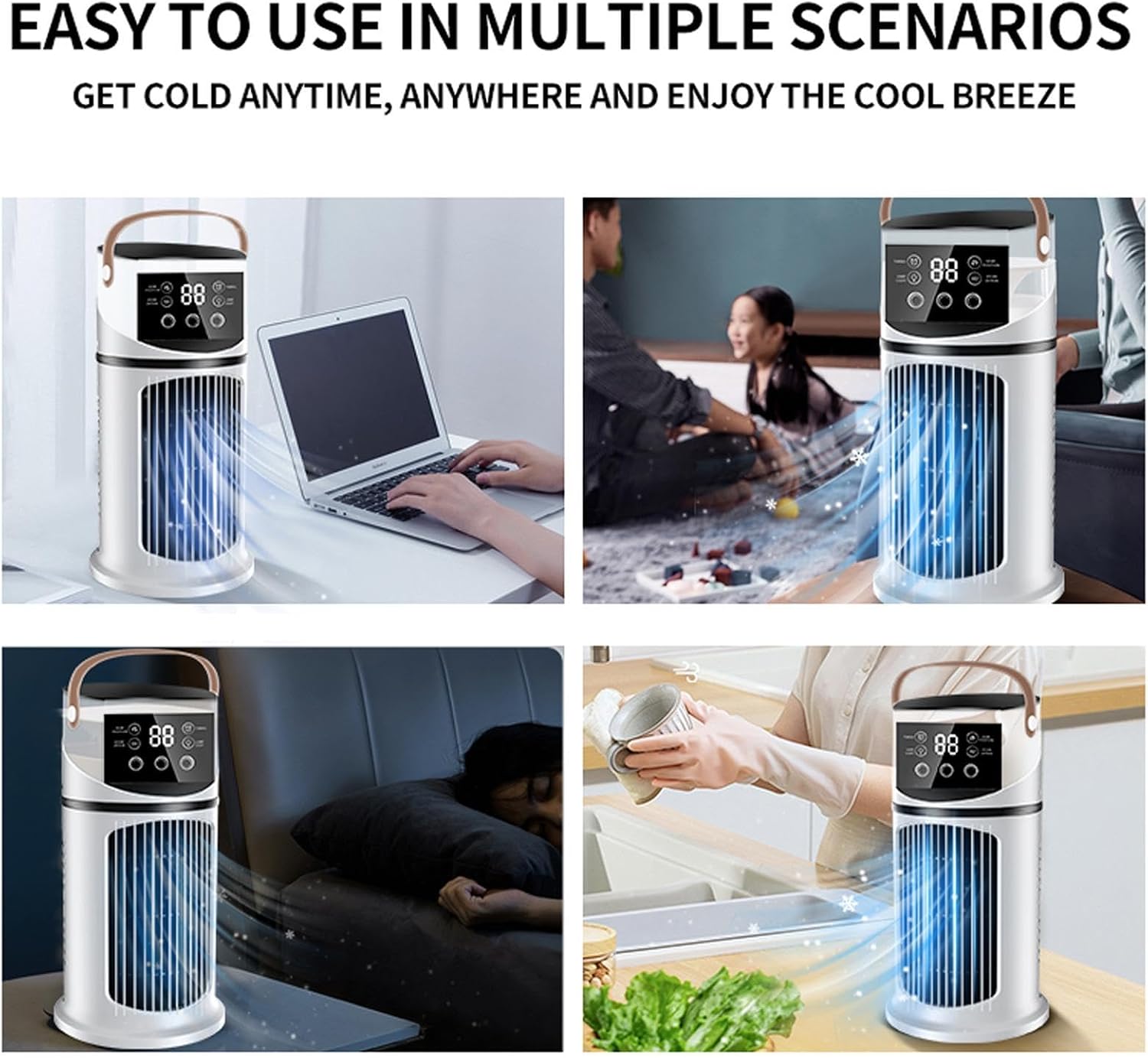  Ventilateur Climatiseur Mobile, 2 Modes Et 9 Vitesses Climatiseur Mobile Silencieux Portable Rafraîchisseur D'air, Refroidisseur Par Évaporation Mini Climatiseurs Portable Pour Chambre Bureau Voiture