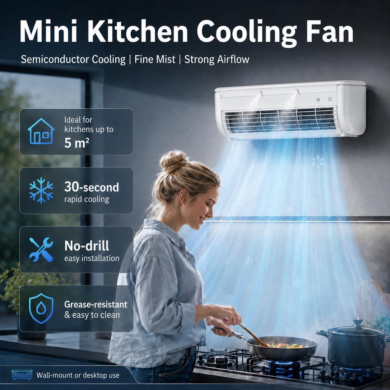  Mini-climatiseur, Climatiseur Mural Portable Sans Fil Avec Télécommande, Ventilateur De Refroidissement Mural Sans Perçage, 3 Vitesses Pour Petits Espaces,Blanc