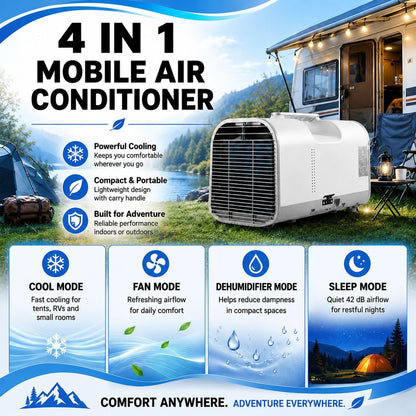  Mini Climatiseur Portable 5100 BTU | Climatiseur De Camping Tente | Mode Nuit Silencieux, Minuterie 12 Heures, Design Compact Avec Tuyau D'échappement Inclus Pour Maison, Camion Et Van V1pro