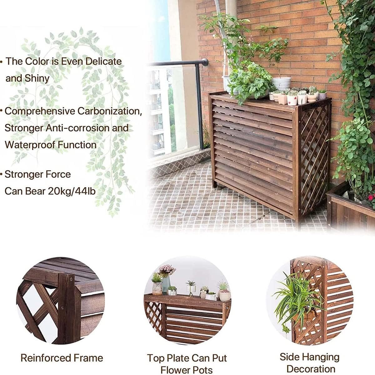 GENERIC Housse De Climatiseur D'extérieur En Bois Robuste Pour Climatiseurs Et Pompes à Chaleur - Grilles De Protection En Bois Massif - Clôture Et Support De Fleurs