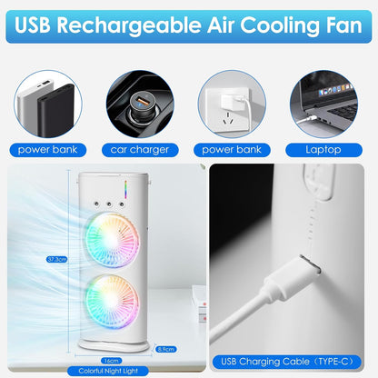  Climatiseur Mobile Rafraîchisseur D’Air, Mini Climatiseur 4 En 1, Ventilateur USB Avec 3 Vitesses & 3 Modes Brume, Refroidisseur D’Air Silencieux Avec LED 7 Couleurs Pour Bureau, Maison