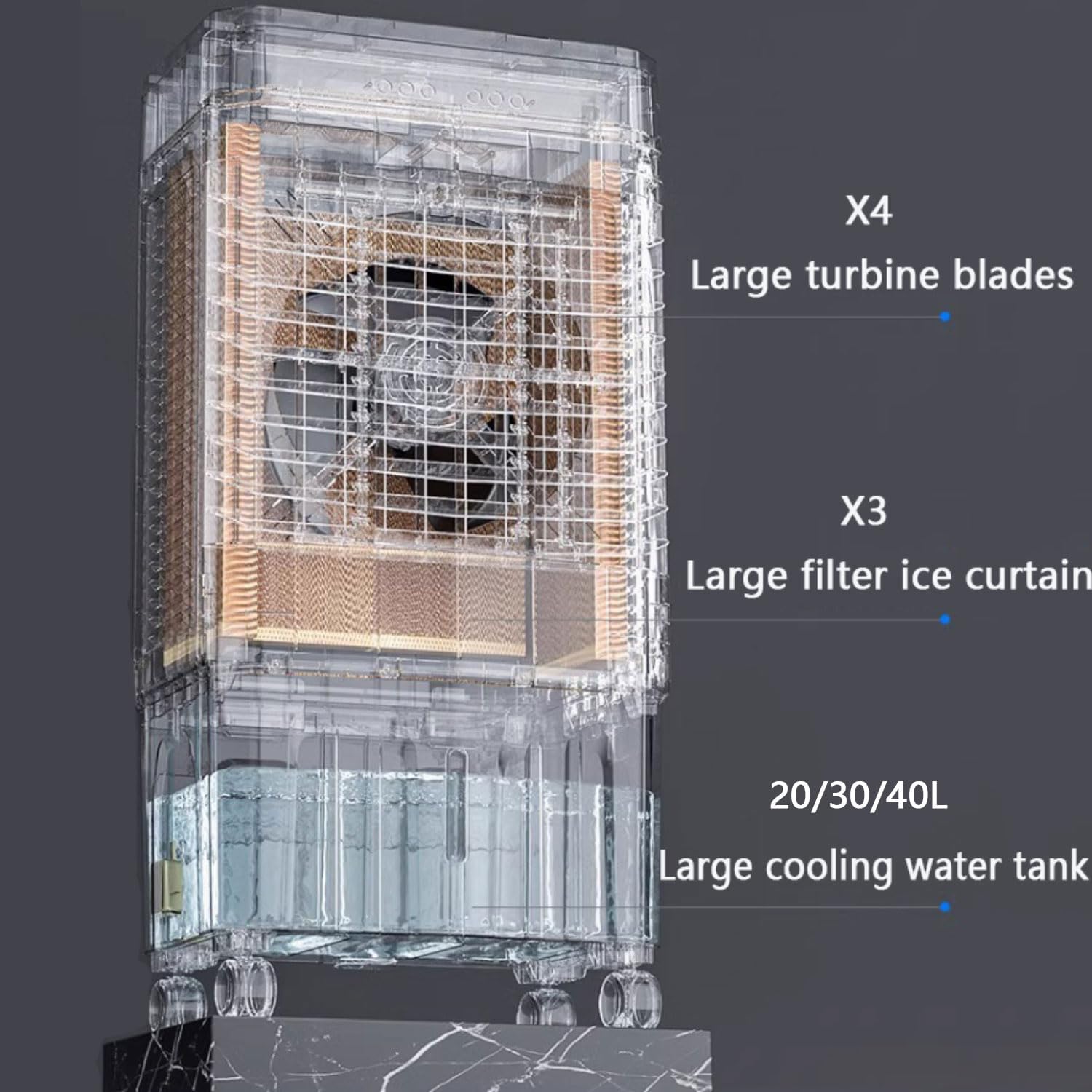 GENERIC Refroidisseur D'air Portable Avec 3 Vitesses, Grand Réservoir D'eau Et Batterie à Glace.120° Pivotant, Fonctionnement Calme 36dB.Idéal Pour La Chambre à Coucher, Le Bureau Ou La Terrasse.Mouvement Fac