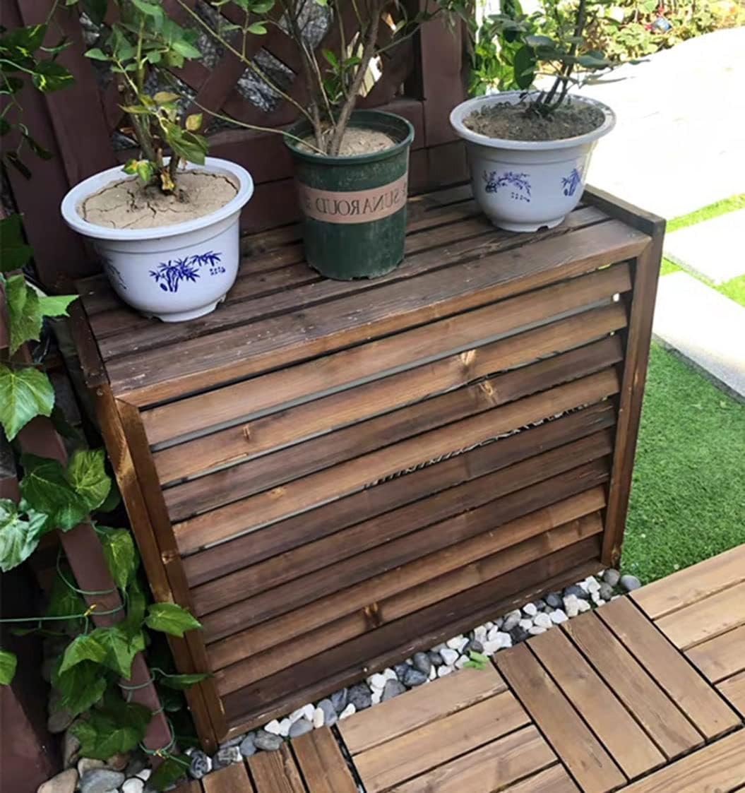  Housse De Climatiseur Extérieur En Bois, Clôtures De Confidentialité Cachées Pour Climatisation, Cadre à Persiennes Caché, Support De Plantes Anti-Corrosion