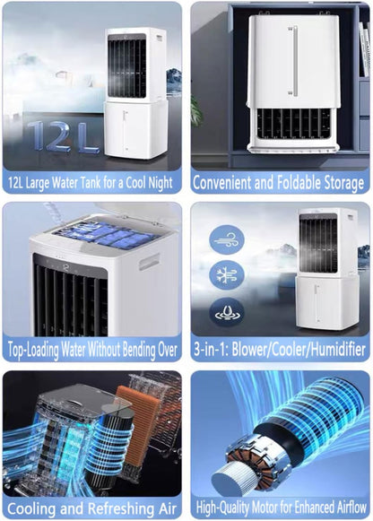  Climatiseur Mobile Silencieux 12L Refroidisseur Par évaporation Économie D'énergie Ventilateur Humidificateur 3 Vitesses 7.5H Minuterie Ventilateur Refroidisseur D'Air Pour Maison Bureau Chambre