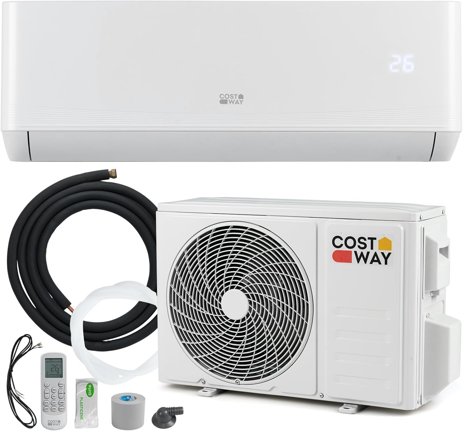  COSTWAY Climatiseur Reversible 18000 BTU 5,1 KW, Climatiseur Split R32, Chauffage, Refroidissement, Déshumidification, Clim Inverter Silencieux 19 DB, Auto-Nettoyage (18000 BTU|5,1 KW - Blanc Wifi)
