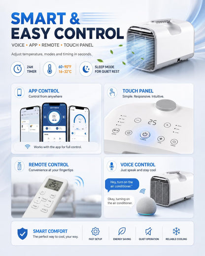  4777 BTU Unité De Climatisation Portable, Refroidisseur Extérieur 4 En 1 Avec Déshumidificateur Et Ventilateur.Système D'auto-Évaporation, Télécommande.Design Ultra-Calme Pour Le Camping, Les VR, Les
