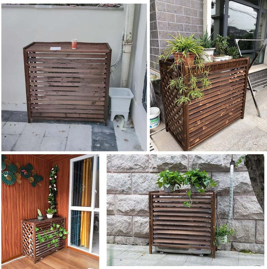  Housse De Climatiseur D'extérieur En Bois Et étagère à Persiennes Pour Unités De Climatisation Et Ordures - Protection Résistante Aux Intempéries - Petite Taille : 85 X 35 X 75 Cm (L X L X H)