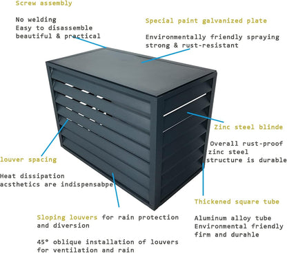 GENERIC Couvercle De Climatiseur Extérieur – Écran De Clôture En Alliage D'aluminium Et Volets De Support De Plantes En Métal Design Anti-corrosion Pour Unité Extérieure Noir Taille 1.5P : L1