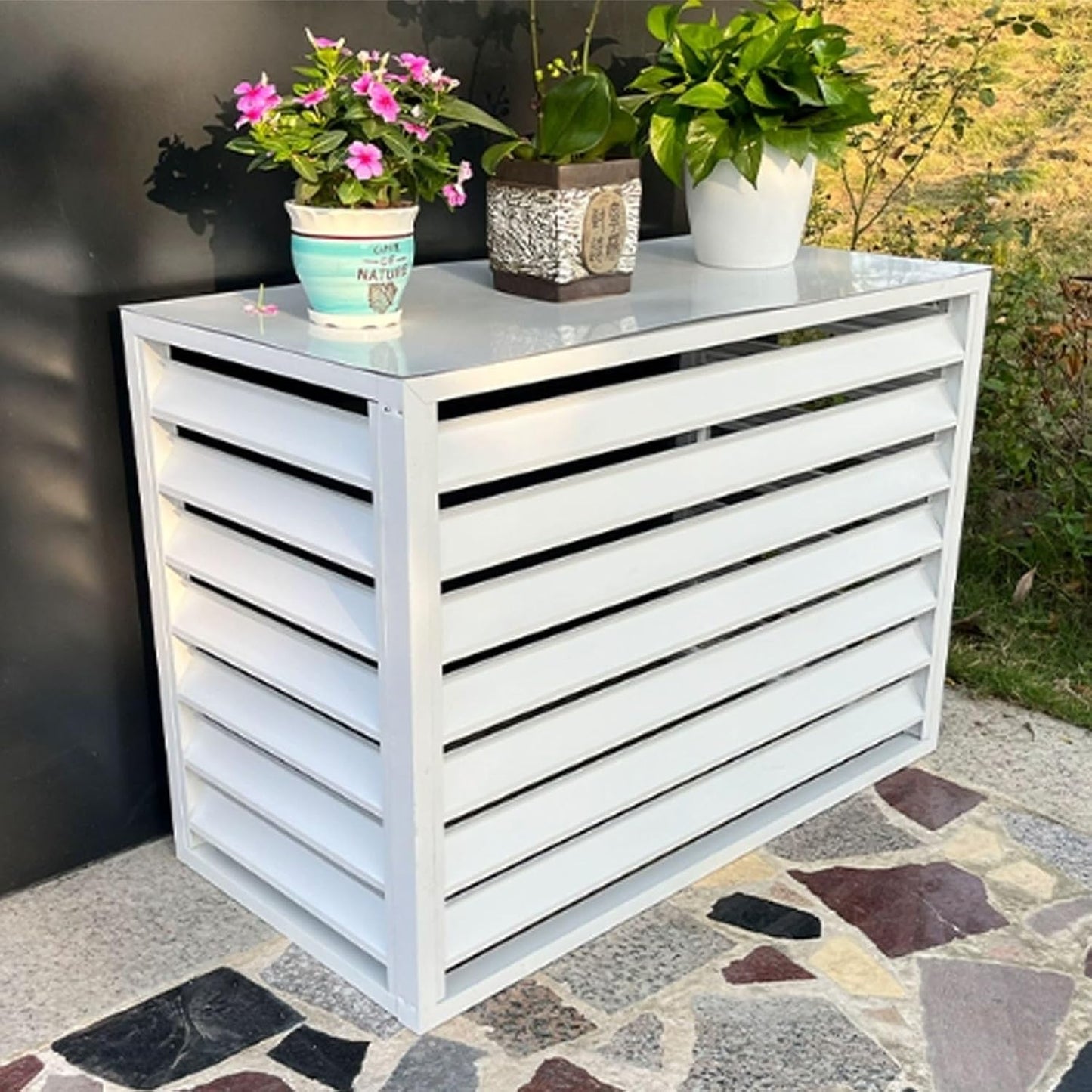 GENERIC Mini Housse De Climatiseur Séparée En Aluminium, Réduction Du Bruit, Protection De L'unité AC Résistante Aux Intempéries, Design Plat Blanc, Idéal Pour Une Utilisation En Extérieur