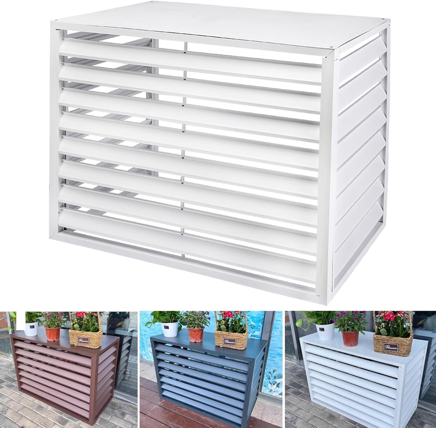 GENERIC Housse Et Clôture Pour Climatiseur Extérieur, Volets En Aluminium Pour Unités AC, Support De Fleurs Décoratif, Protège Et Masque L'unité AC (couleur : Blanc, Taille : 1,5P)