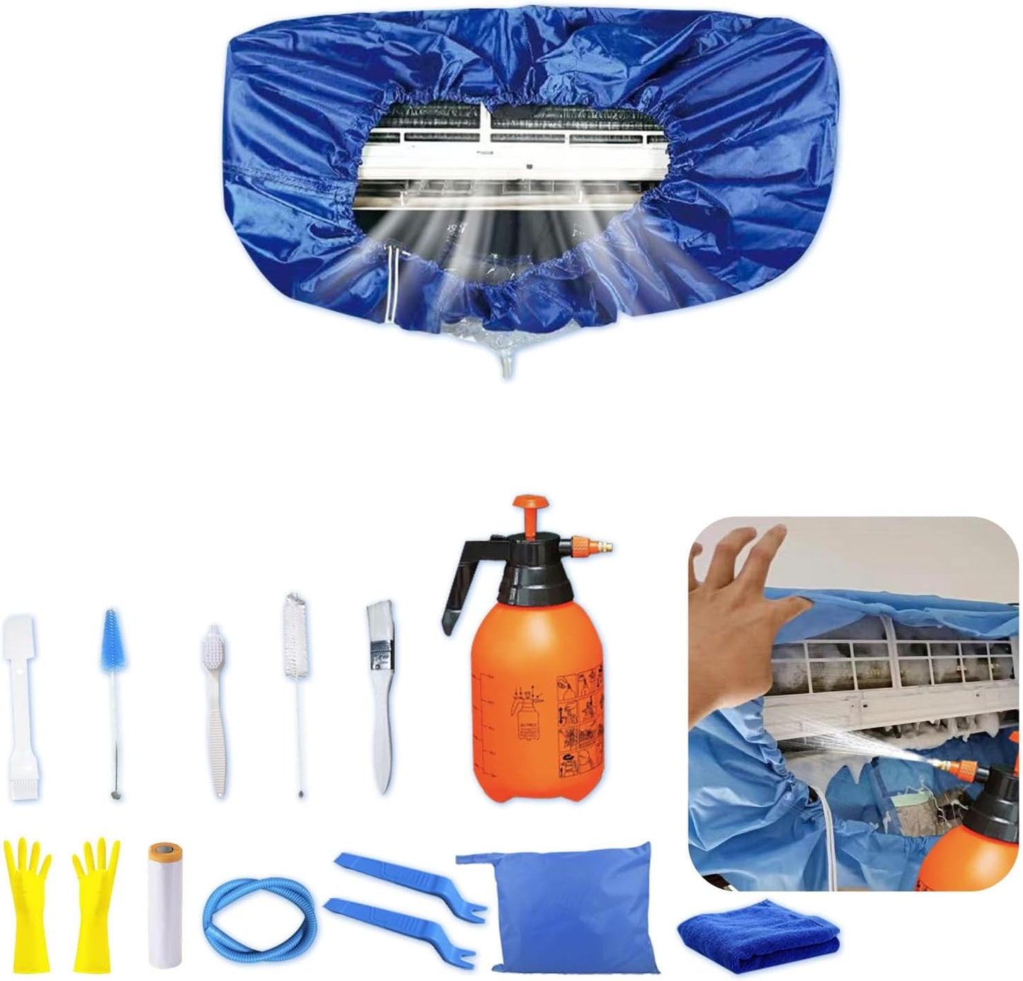  Kit Nettoyage Climatiseur Mural，Kit Nettoyage Climatisation Split，Nettoyage Climatisation Split，Bâche Nettoyage Clim(15 Pièces, Noir, Grande Taille : 94-132 Cm/37,4-51,18 Pouces)