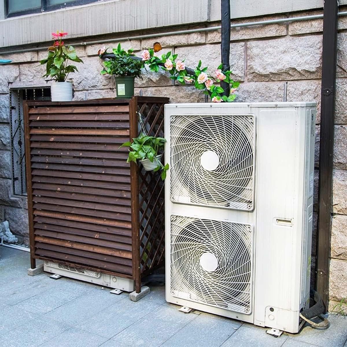 GENERIC Housse De Climatiseur D'extérieur En Bois Robuste Pour Climatiseurs Et Pompes à Chaleur - Grilles De Protection En Bois Massif - Clôture Et Support De Fleurs