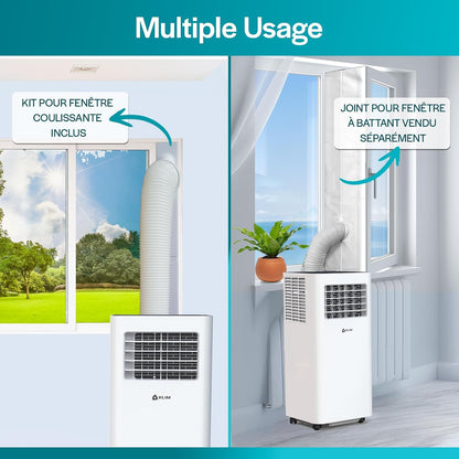  KLIM K9000 - Climatiseur Mobile Silencieux 3 En 1 - Climatiseur Portable 9000 BTU - Rafraichisseur D’Air - Déshumidificateur - Ventilateur Et Climatisation - Avec Télécommande - Blanc