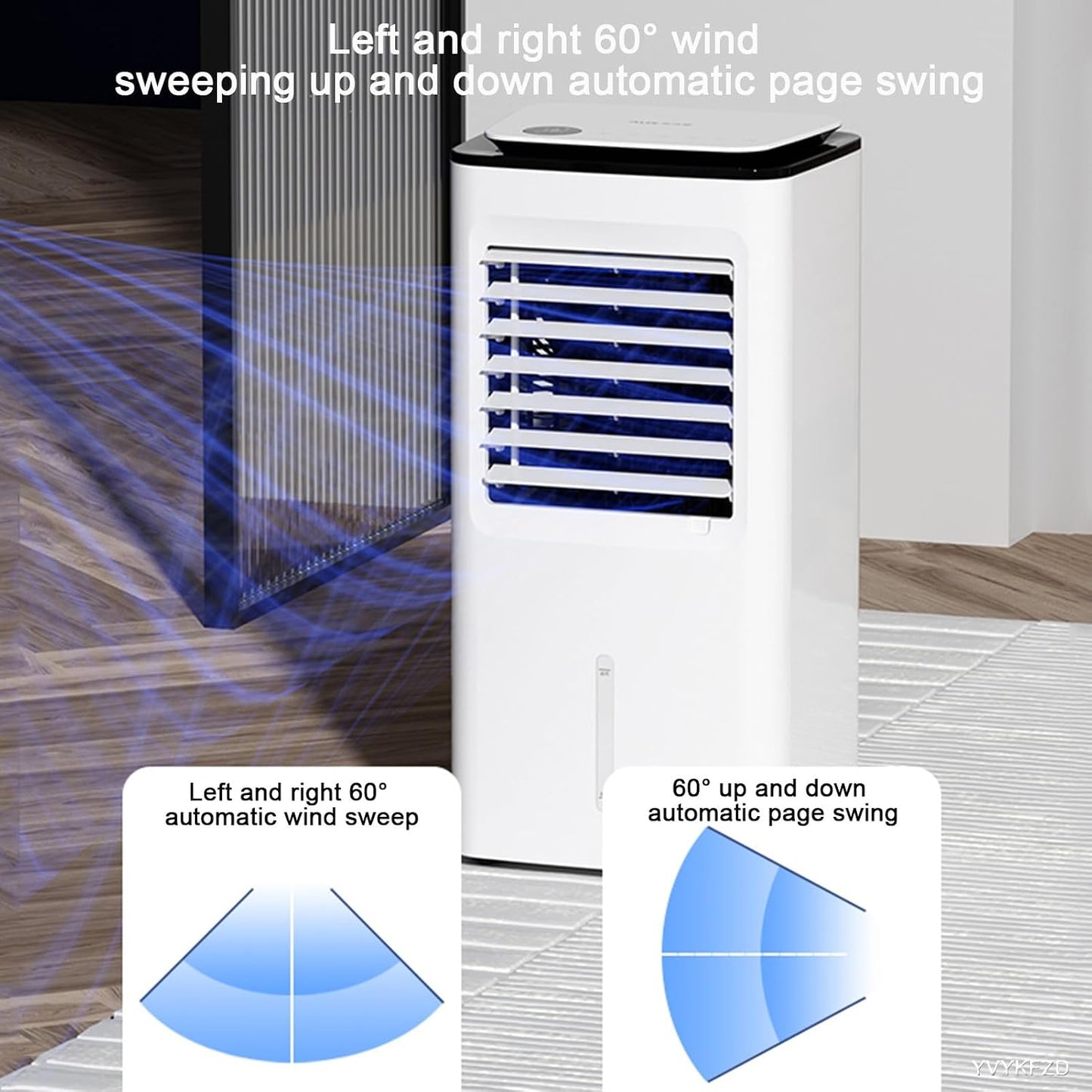  YVYKFZD Climatiseur Portable 3 En 1, Refroidisseur D'air Par Évaporation 15L Avec Télécommande, Ventilateur Climatiseur À Réglage De Vitesse À 3 Positions, Minuterie 24 Heures, Pour Bureau À Domicile