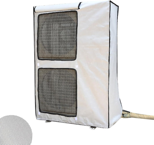  Cache Climatiseur Exterieur Housse De Protection Pour Climatiseur Central Extérieur, Double Couche Épaisse Fenêtre, Caisson Anti Bruit Pompe à Chaleur, Toutes Saisons(White,L 100cm X H 145cm X D 42cm)