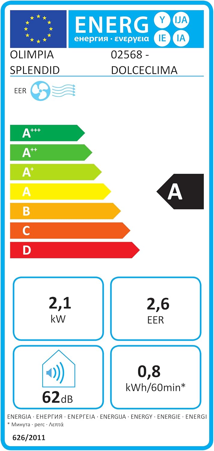  Olimpia Splendid, Dolceclima Slim 8 WWB, Climatiseur Portable 8000 BTU/h, Ultra Slim Design, Classe A, Puissance 2,1 KW, Fonctions Refroidissement, Déshumidification, Ventilation