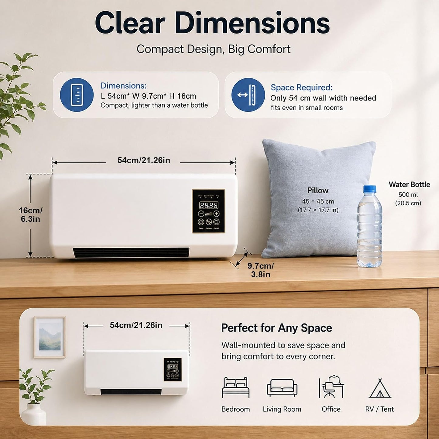  2000W 2-in-1 Portable Wall Mounted Air Conditioner, Mini Wall Mounted Air Conditioner, Fast Cooling And Heating, 8 Hours Timer For Home And Office,Red Flower