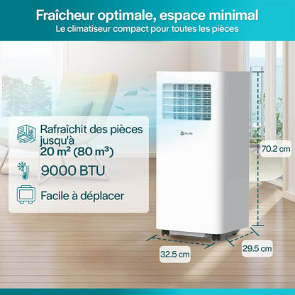  KLIM K9000 - Climatiseur Mobile Silencieux 3 En 1 - Climatiseur Portable 9000 BTU - Rafraichisseur D’Air - Déshumidificateur - Ventilateur Et Climatisation - Avec Télécommande - Blanc