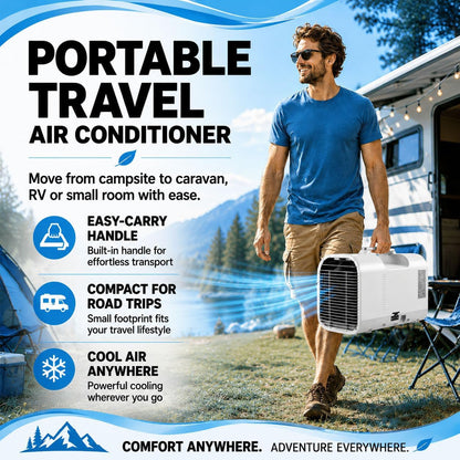  Mini Climatiseur Portable 5100 BTU | Climatiseur De Camping Tente | Mode Nuit Silencieux, Minuterie 12 Heures, Design Compact Avec Tuyau D'échappement Inclus Pour Maison, Camion Et Van V1pro