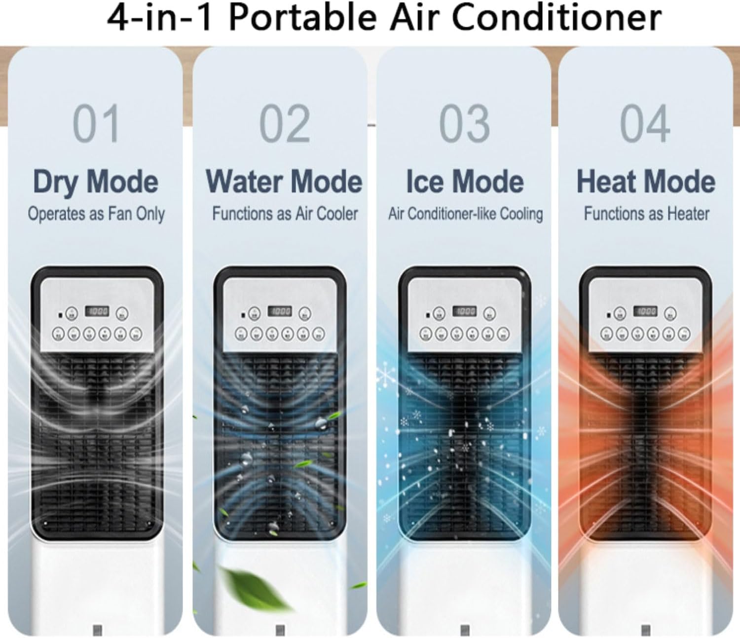  Climatiseur Mobile Portable Refroidisseur D'air Avec Réservoir 3L 3 Vitesse Refroidisseur Par évaporation Avec Télécommande 120° Oscillation Ventilateur Refroidisseur D'air Pour Maison