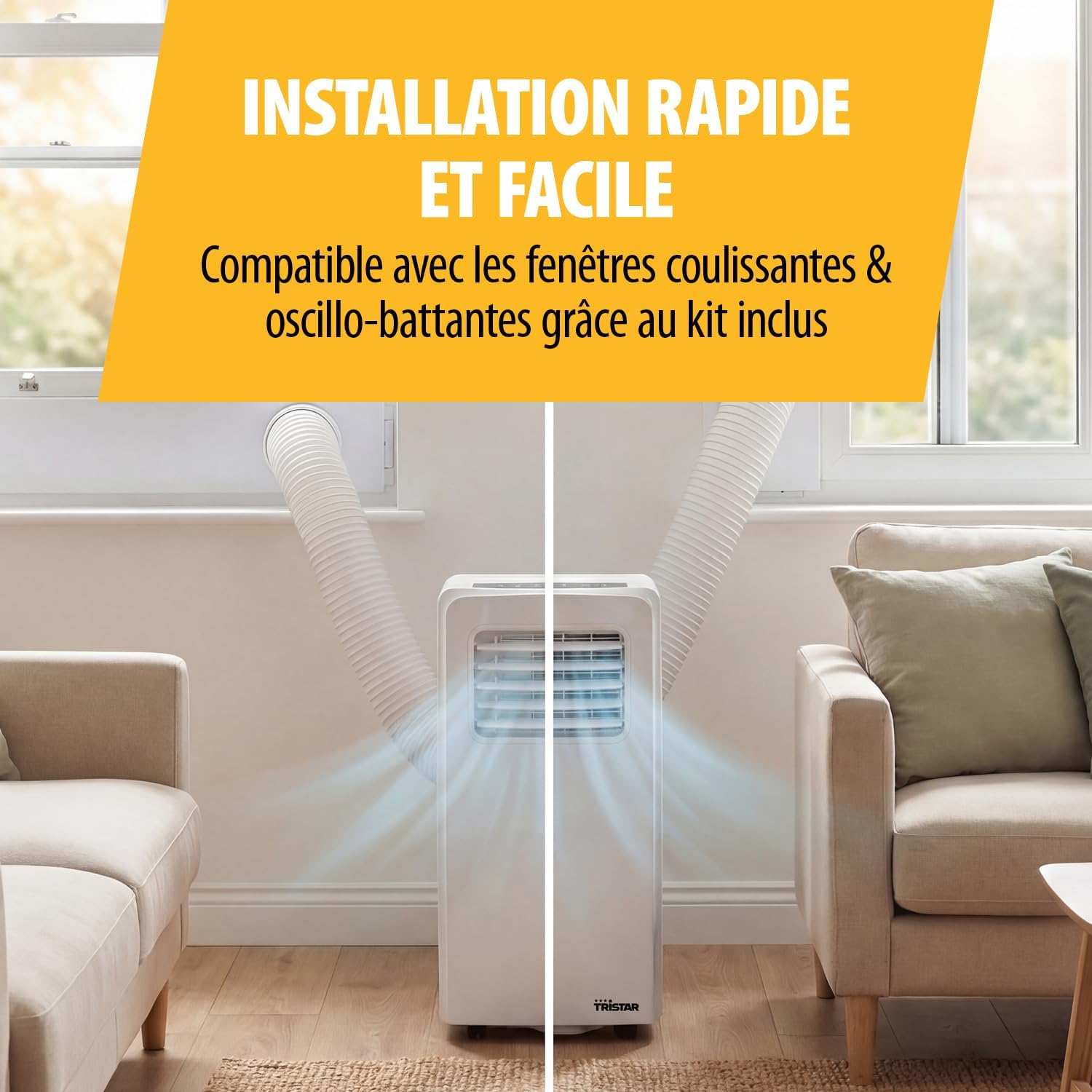  Tristar Climatiseur Mobile - 7 000 BTU - 3-en-1 - Déshumidifie, Rafraîchit, Ventile - Jusqu'à 25 M² - Kit Pour Fenêtre Inclus - AC-5478 [Classe énergétique A]