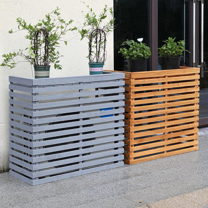 GENERIC Housse De Protection Pour Climatiseur D'extérieur En Bois Massif Avec Persiennes Et Support De Fleurs 105 X 45 X 95 Cm, Résistante Aux Intempéries Et Design Pour Jardin Et Terrasse