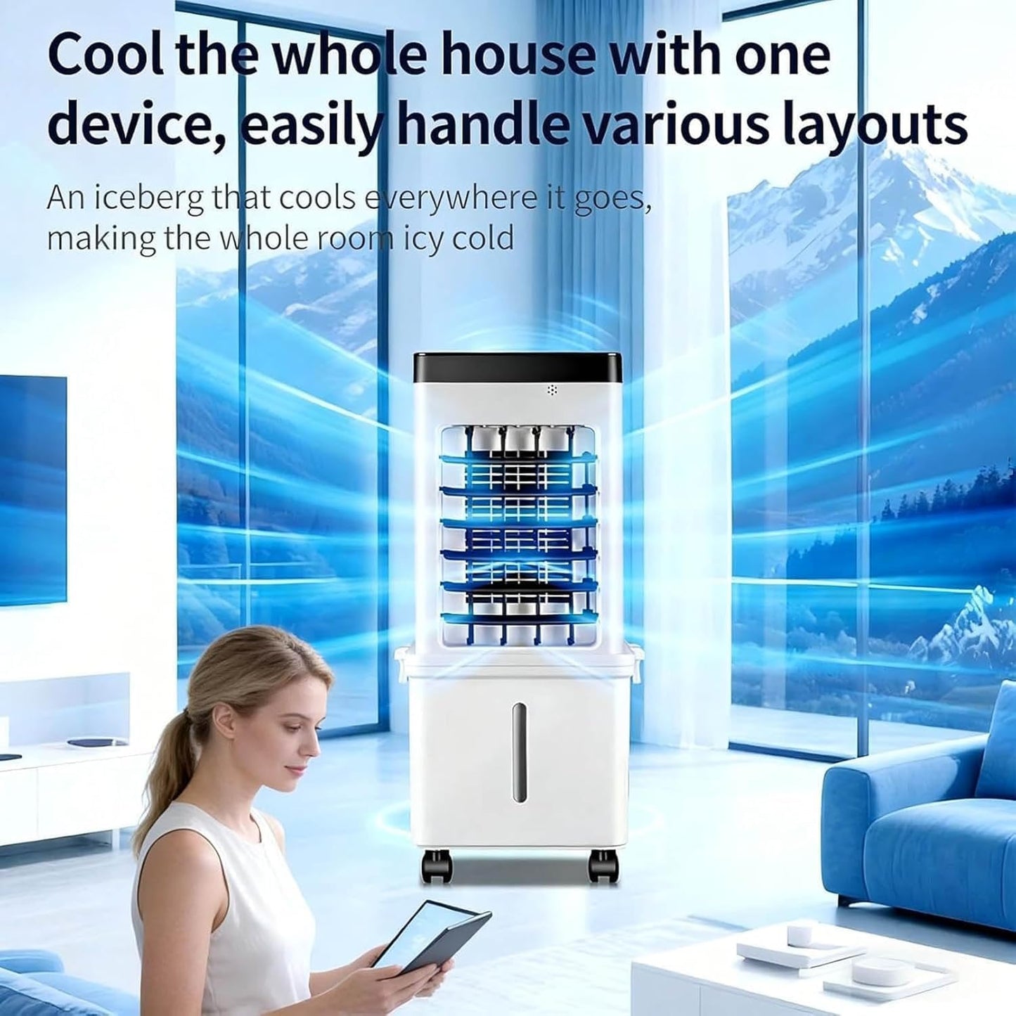 GENERIC Ventilateur De Climatiseur Portable, Ventilateur De Refroidisseur D'air évaporatif 10L Avec 3 Vitesses, Ventilateur à Faible énergie D'économie D'espace Avec Roues Pour Le Bureau à Domicile Et La Cham