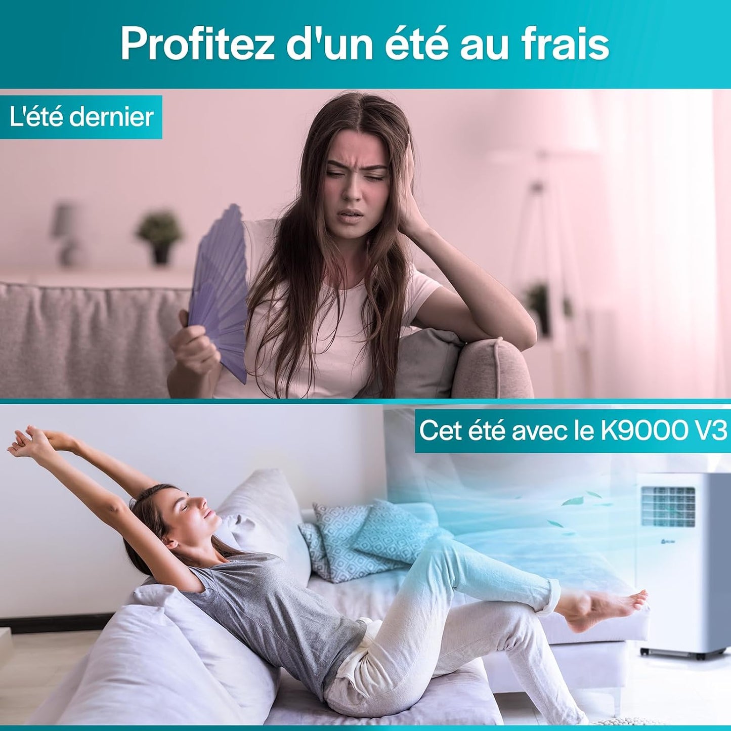  KLIM K9000 - Climatiseur Mobile Silencieux 3 En 1 - Climatiseur Portable 9000 BTU - Rafraichisseur D’Air - Déshumidificateur - Ventilateur Et Climatisation - Avec Télécommande - Blanc