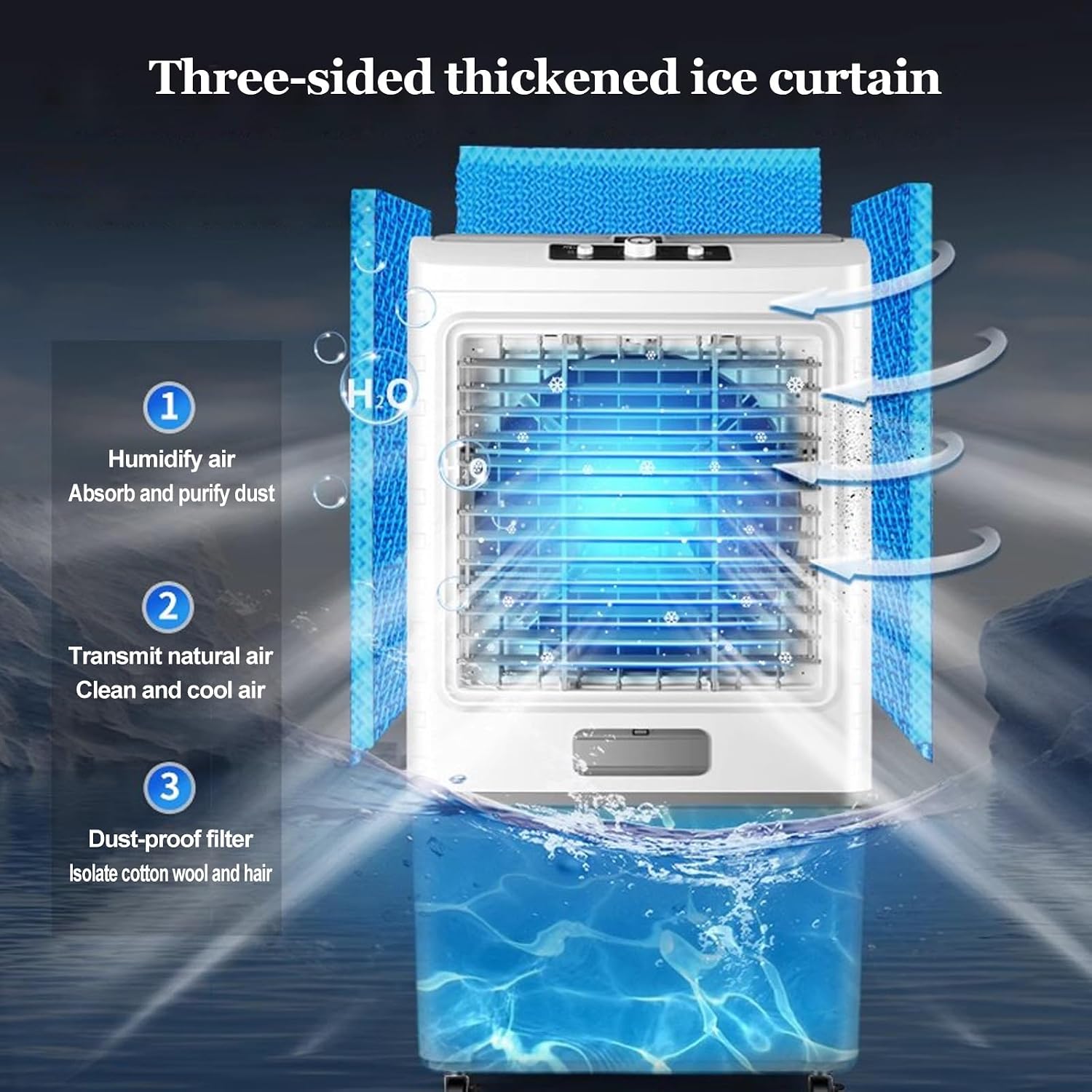 GENERIC Glacière Portable Pour Climatiseur Avec Réservoir D'eau De 50 L, Ventilateur à 3 Vitesses, Oscillation à 120°, 4 Blocs De Glace Inclus