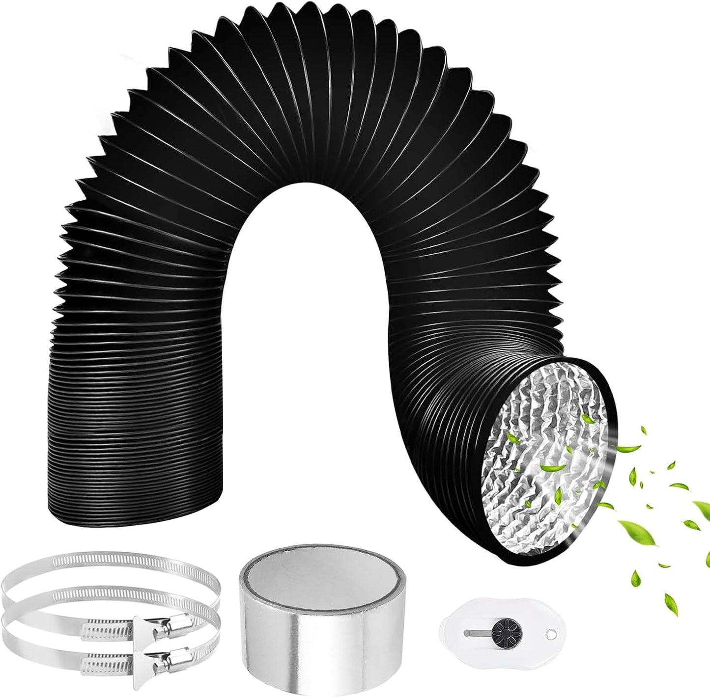  Tuyau Ventilation PVC 100mm Pour Hotte Aspirante 3m Flexible Tuyau D'Evacuation Avec 2 Colliers De Serrage Et 1 Adhésif Aluminium Pour Climatisation Extracteur D'Air Ventilateur Tubulair Gris