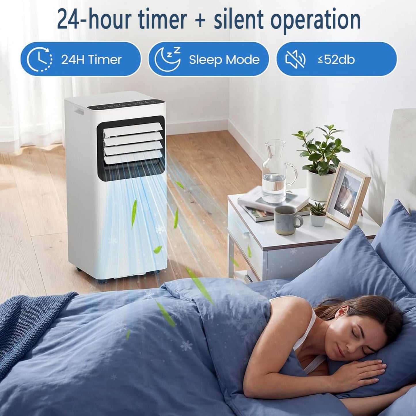  Climatiseur Portable Refroidit Jusqu'à 350 Sq.Ft., Unité De Climatisation Intelligente Avec Télécommande, Climatisation De Refroidissement Silencieux Avec Ventilateur Frais, Minuterie 24H, Kits De Fen