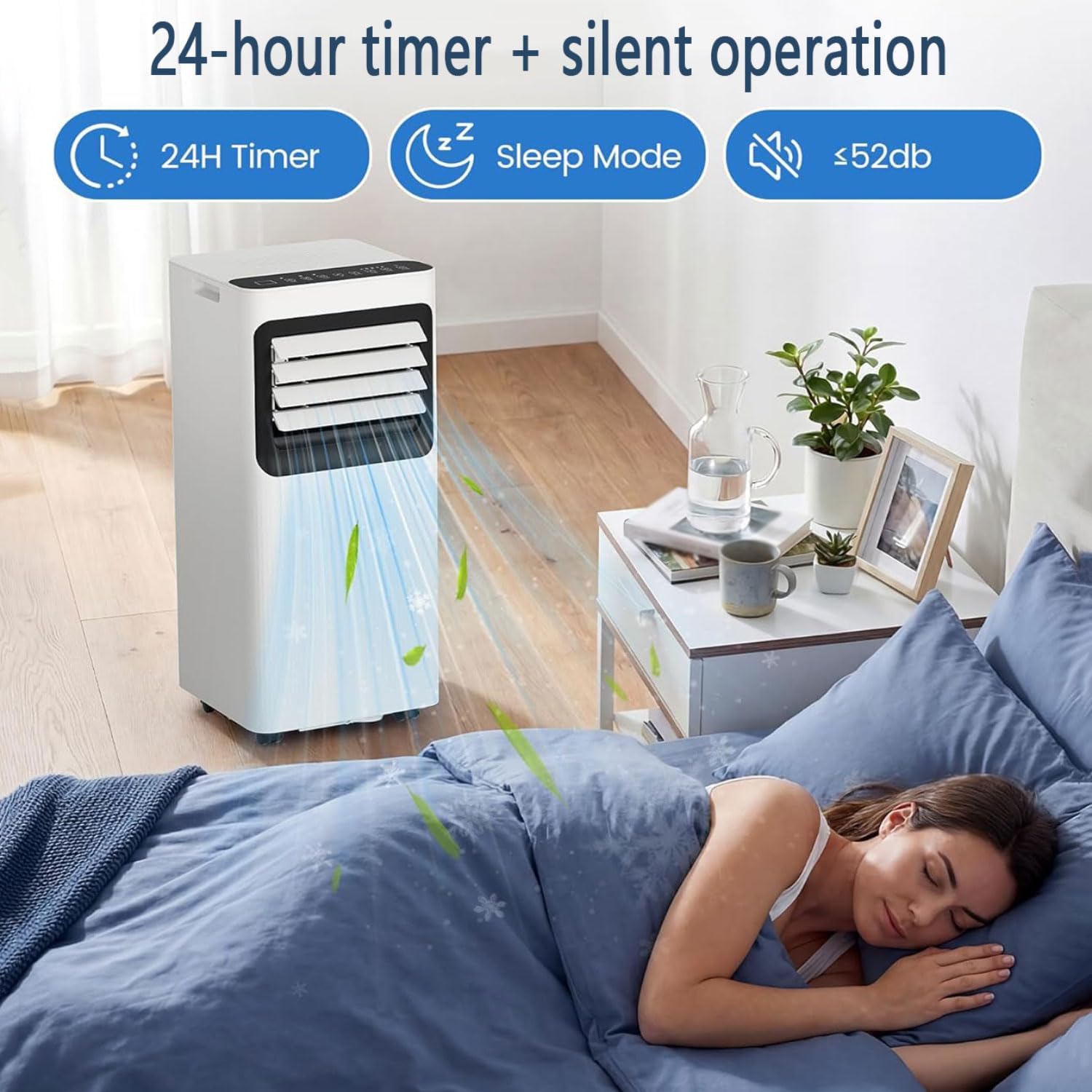  Climatiseur Portable Refroidit Jusqu'à 350 Sq.Ft., Unité De Climatisation Intelligente Avec Télécommande, Climatisation De Refroidissement Silencieux Avec Ventilateur Frais, Minuterie 24H, Kits De Fen