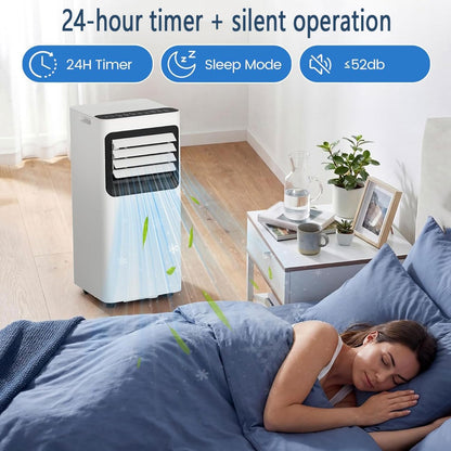  Climatiseur Portable Refroidit Jusqu'à 350 Sq.Ft., Unité De Climatisation Intelligente Avec Télécommande, Climatisation De Refroidissement Silencieux Avec Ventilateur Frais, Minuterie 24H, Kits De Fen