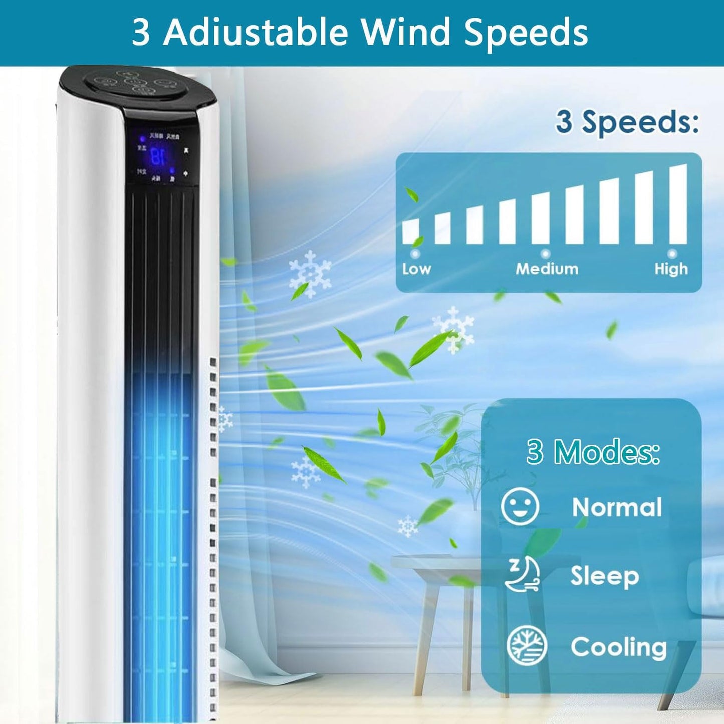 GENERIC Ventilateur De Tour Puissant Avec Télécommande, Refroidisseur D'air à Moteur à 3 Vitesses DC, Ventilateur De Refroidissement Portable Oscillant à 60 °, Minuterie 12H Pour La Salle De Bureau à Chambre