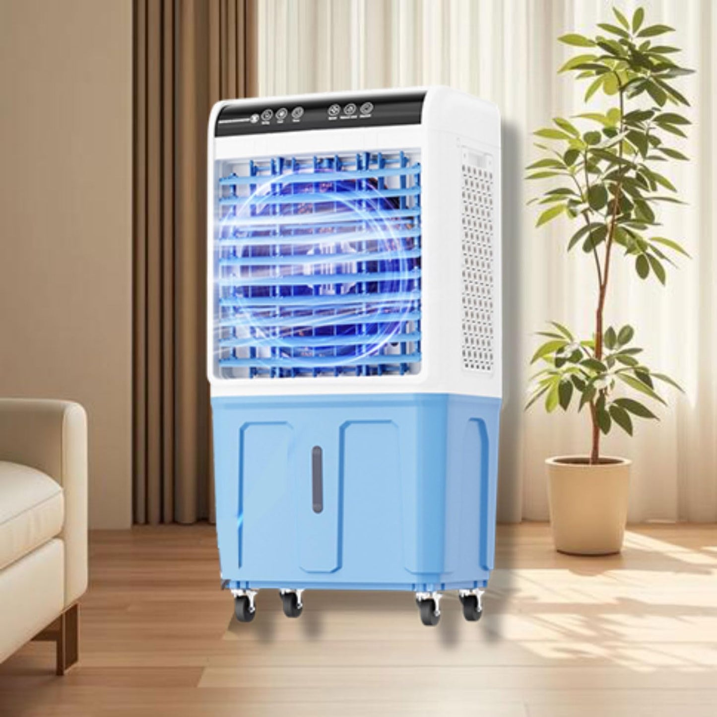 GENERIC Refroidisseur D'évaporation Portable Sans Fenêtre 40L Réservoir 120 Ventilateur Oscillant 3 Vitesses Climatiseur Debout Au Sol à Distance Pour Les Grandes Chambres Extérieures Intérieures Refroidissem