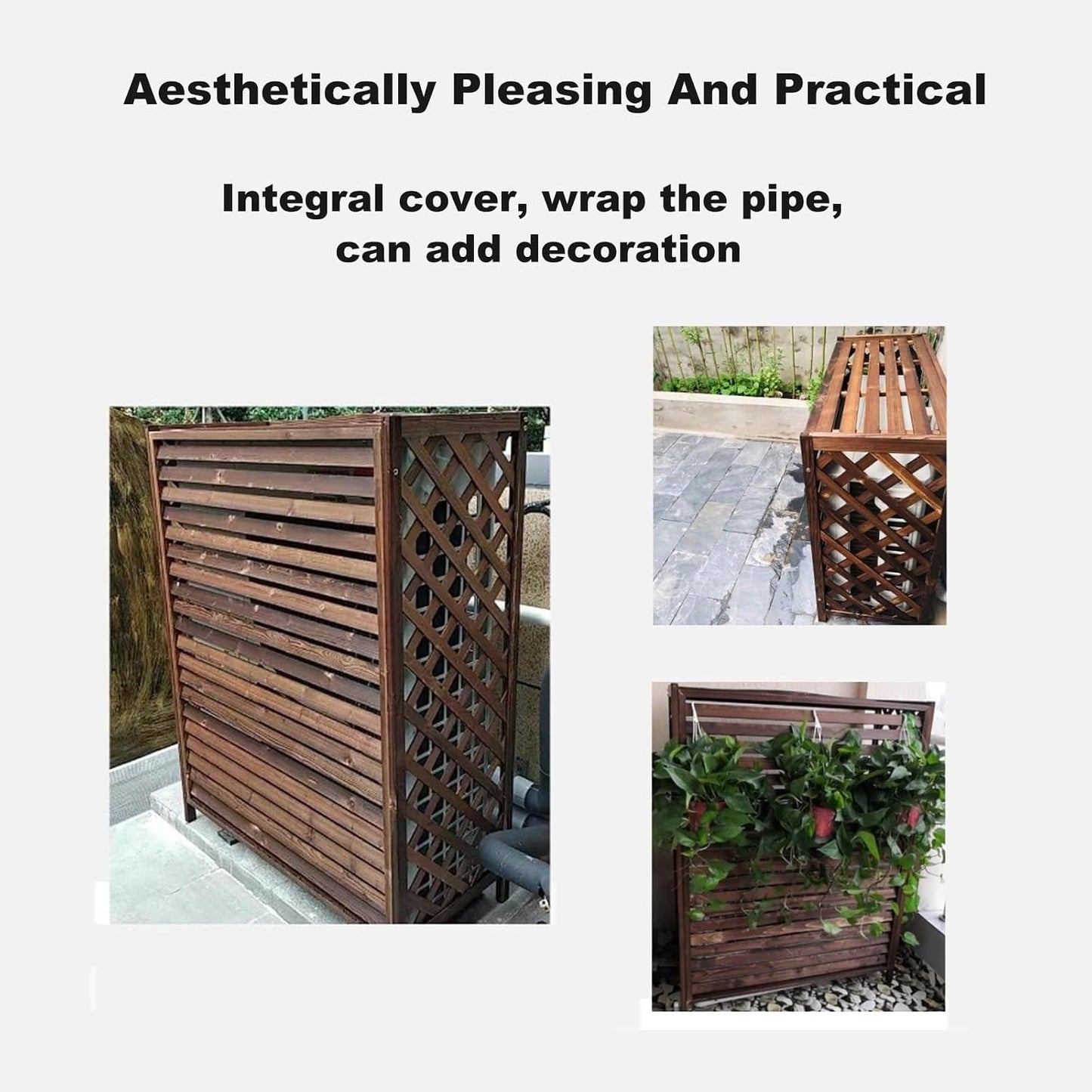 GENERIC Housse De Protection Pour Climatiseur D'extérieur – Protection En Bois Massif Résistant Aux Intempéries – Design Toutes Saisons – Décoration D'intérieur élégante – Idéale Pour La Maison Et Le Jardin