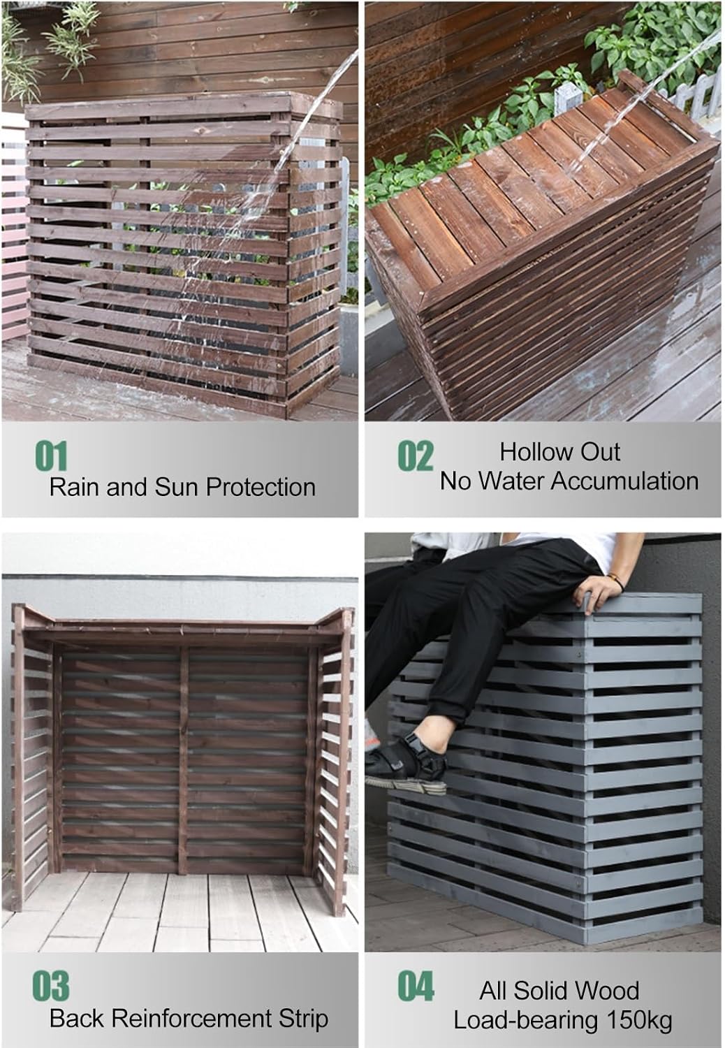 Housses Décoratives Pour Climatiseur Pour Une Utilisation En Extérieur – Housse En Bois Pour Unité De Climatisation Et Support De Plante Avec Protection Supérieure – Housses De Clôture élégantes Pour