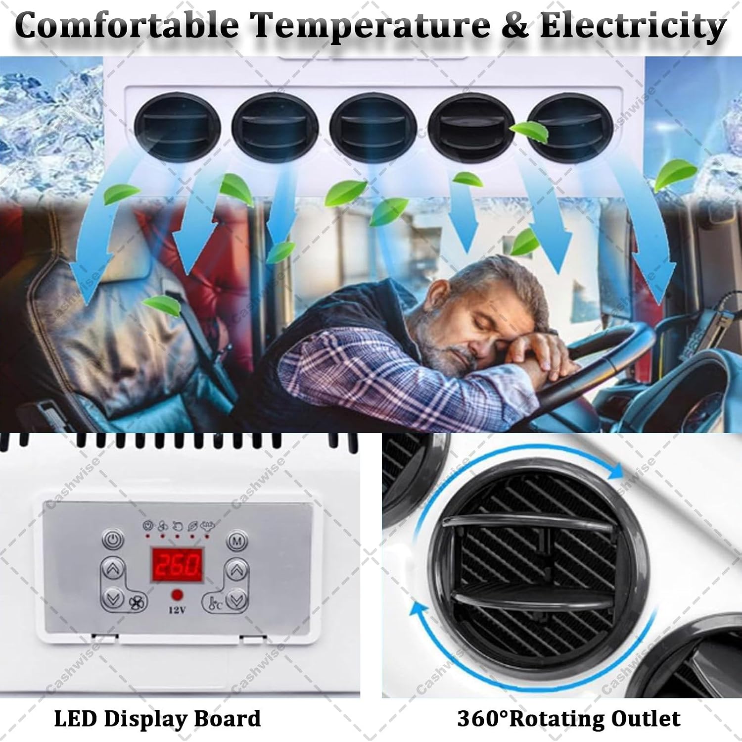 GENERIC Kit De Climatiseur Pour Camping-car, Système De Stationnement Divisé Avec Volume D'air De 450 M³/h, Refroidissement Rapide Et Silencieux Pour Camping-car, Bus, Caravane, Camions Lourds