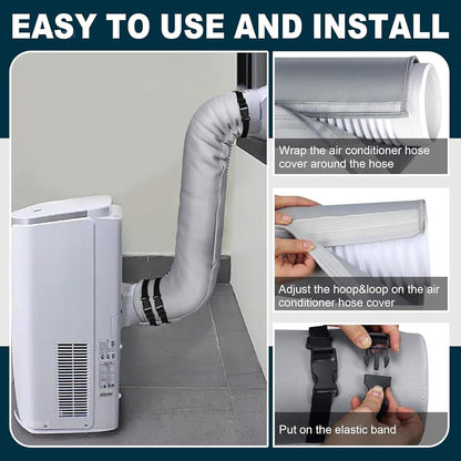  Portable AC Hose Insulation Sleeve | Portable Insulated Cover | 3 Adjustable Straps AC Pipe Insulation | Energy Saving Hose Wrap For Indoor Outdoor Window Garage RV House Apartment Use