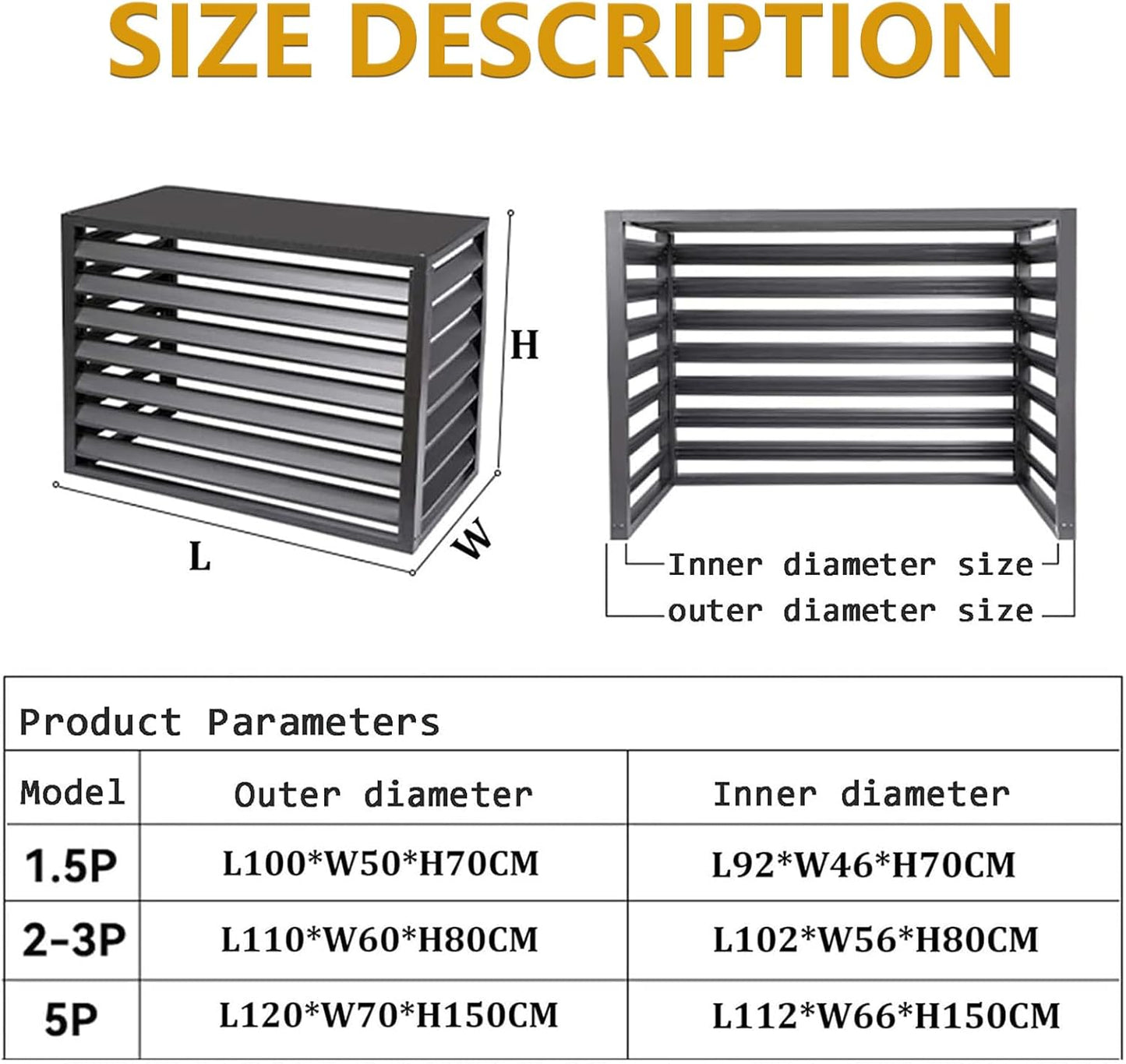 GENERIC Housse De Protection Pour Climatiseur Extérieur En Aluminium Avec Persiennes Blanc Convient Aux Unités De Source D'air 2-3 P Dimensions L 110 X L 60 X H 80 Cm Résistant Aux Intempéries.