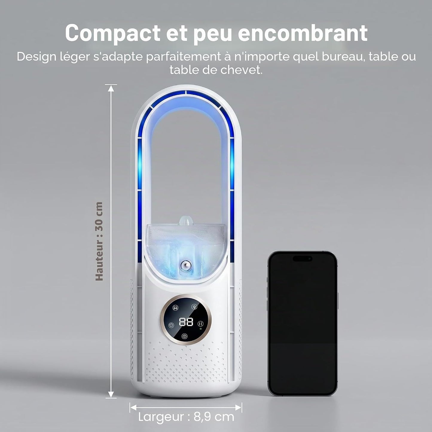 GENERIC Climatiseur Portable, Ventilateur De Refroidissement Alimenté Par USB – 6 Niveaux D'humidité Et Vitesses Pour La Maison/chambre/bureau, Blanc Et Bleu