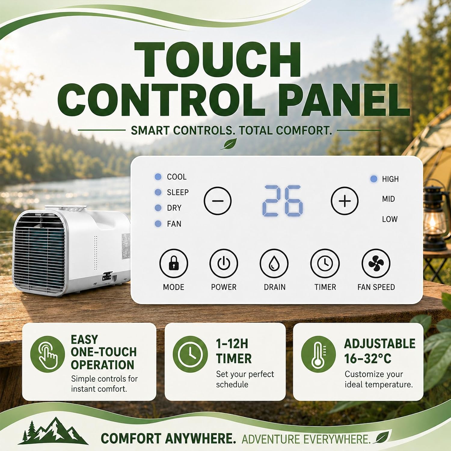  Climatiseur De Camping 4 En 1, Climatiseur Portable, Climatiseur Mobile, Rafraîchisseur D'air Professionnel Pour Cabine, Bureau – Auto-Évaporation, Mode Nuit, 4 Modes 1300W