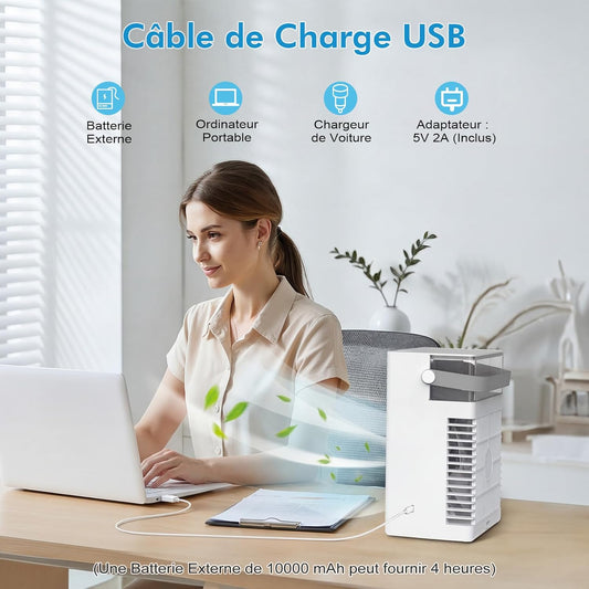  Mini Climatiseur Portable 3-en-1, Réservoir D'Eau 1L, 4 Vitesses Réglables, 3 Minuteurs, Lumière RVB Intégrée, Climatiseur Mobile Silencieux Avec Télécommande Pour Maison, Bureau