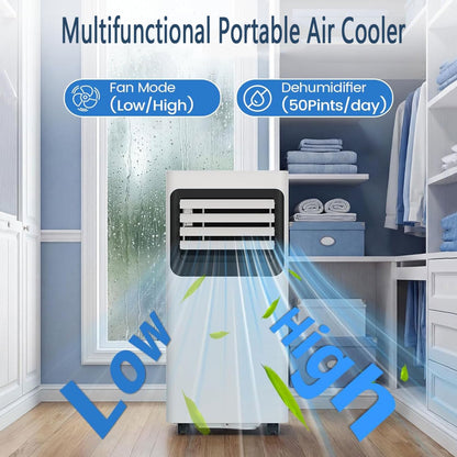  Climatiseur Portable Refroidit Jusqu'à 350 Sq.Ft., Unité De Climatisation Intelligente Avec Télécommande, Climatisation De Refroidissement Silencieux Avec Ventilateur Frais, Minuterie 24H, Kits De Fen