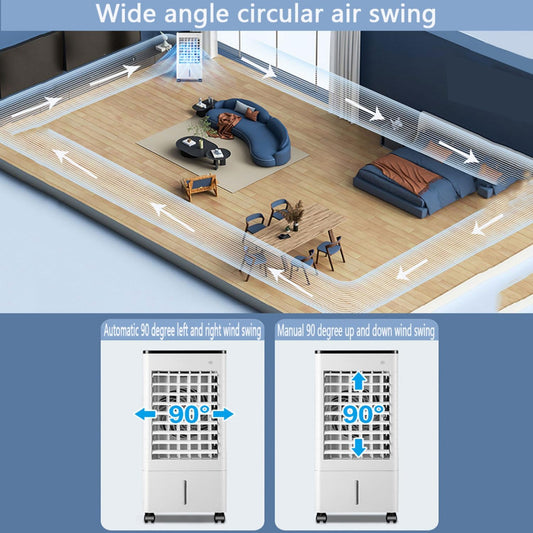  Climatiseur Mobile Silencieux Refroidisseur D'air 9L Climatiseurs Portables Économie D'énergie Ventilateur Humidificateur Avec 3 Vitesses Télécommande 1-15H Minuterie Pour Maison Bureau