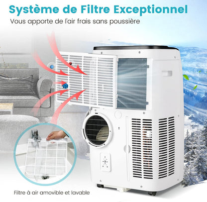  COSTWAY Climatiseur Mobile Silencieux 5 EN 1, Clim 12000BTU Refroidissement Rapide,Chauffage,Ventilateur,Déshumidificateur,Mode Nuit, Climatisation Faible Conso,Wifi