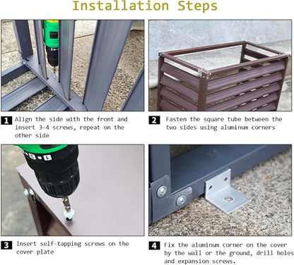 GENERIC Couvercle De Climatiseur Extérieur – Écran De Clôture En Alliage D'aluminium Et Volets De Support De Plantes En Métal Design Anti-corrosion Pour Unité Extérieure Noir Taille 1.5P : L1
