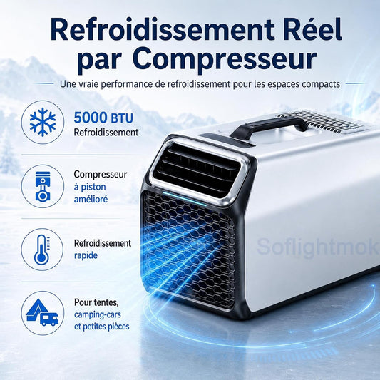  Climatiseur Portable 220v Avec Déshumidificateur Pour Été Silver-220V | Conçu Pour Les Escapades D’été, Les Chalets, Ateliers Et Petites Pièces Nécessitant Un Vrai Refroidissement.