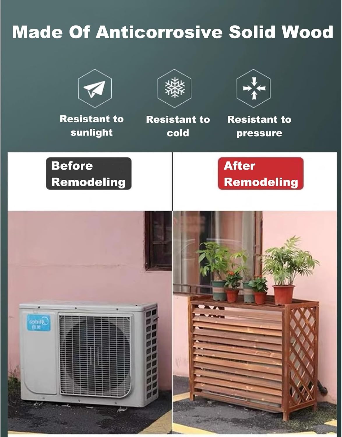 GENERIC Housse De Protection Pour Climatiseur D'extérieur – Protection En Bois Massif Résistant Aux Intempéries – Design Toutes Saisons – Décoration D'intérieur élégante – Idéale Pour La Maison Et Le Jardin
